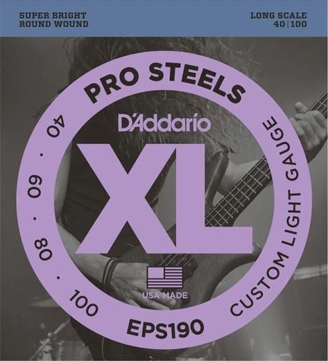 D'Addario EPS190 XL ProSteels 4 Telli Bas Gitar Tel Seti (Takım Tel) | 40-100 Kalınlık, Long Scale (Uzun Skala), Çelik Sarım ürün görseli 1