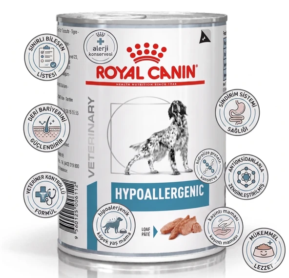 Royal Canin Hypoallergenic 400 gr Konserve x 6 Adet (Köpekler İçin Gıda Alerjisi ve Sindirim Destekli Yaş Mama) ürün görseli 1