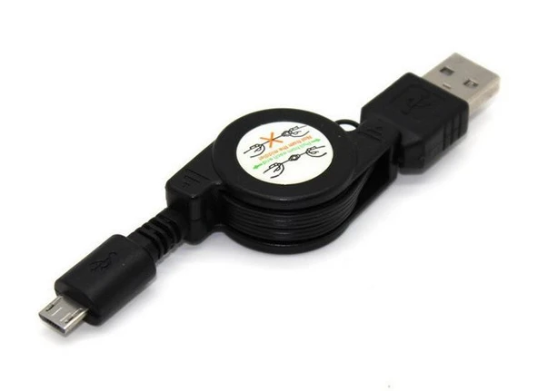 USB - Micro USB Şarj ve Veri Kablosu, Makaralı 80 cm, Siyah ürün görseli 1