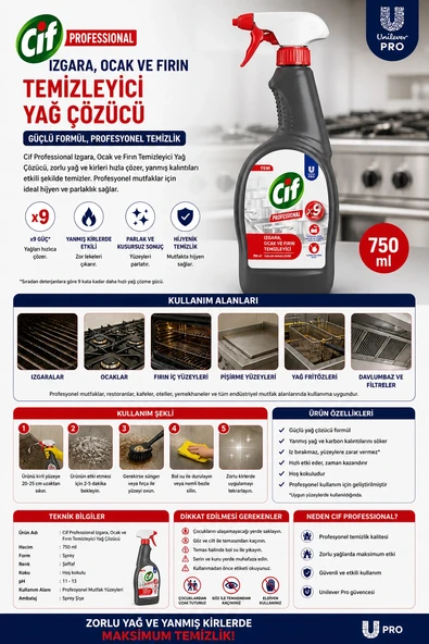 Cif Proffessional Izgara Ocak Ve Fırın Temizleyici Yağ Çözücü 750 ml ürün görseli 1