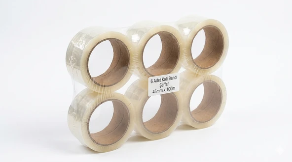 Koli Bandı Şeffaf 45 x 100 6 LI Paket Kaliteli Koli Bantı 45 x 100 Ambalaj Paket Bandı Şeffaf Ekstra Yapıştırma Kaliteli ürün görseli 1