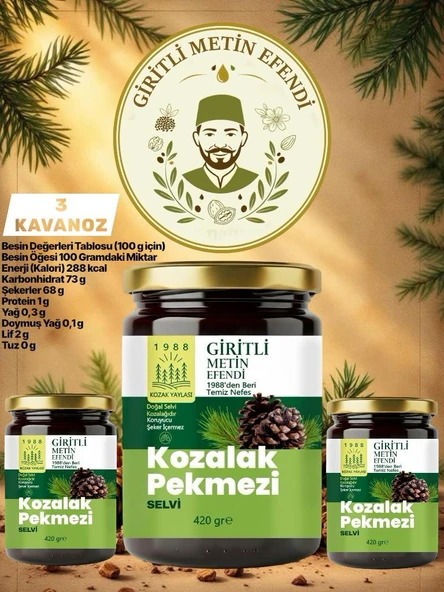 3 Kavanoz Giritli Metin Efendi Selvi Kozalak Pekmezi 3x420 gr ürün görseli 1