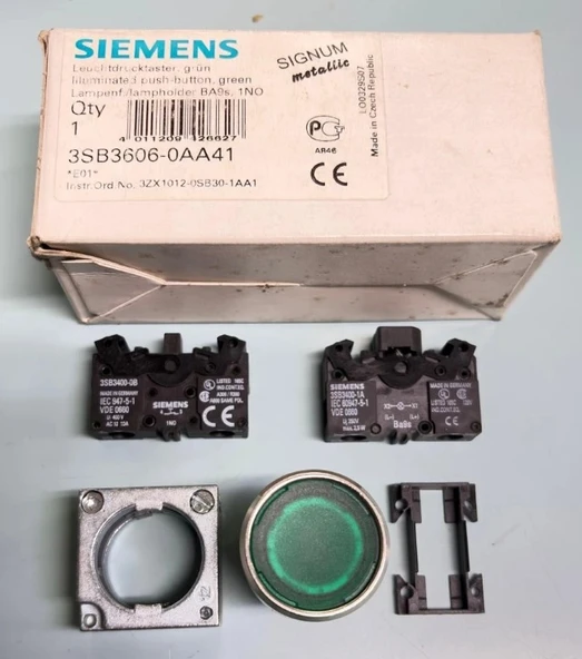 SIEMENS 3SB3606 0AA41 3SB3 Metal Seri 22mm Işıklı Yeşil Start Buton 10A 1No ürün görseli 1