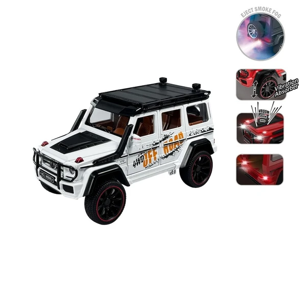 Sesli ve Işıklı Buharlı Çıkaran Metal Off-Road Jeep - Çek-Bırak Araba 20cm 1:22 Ölçek ürün görseli 1