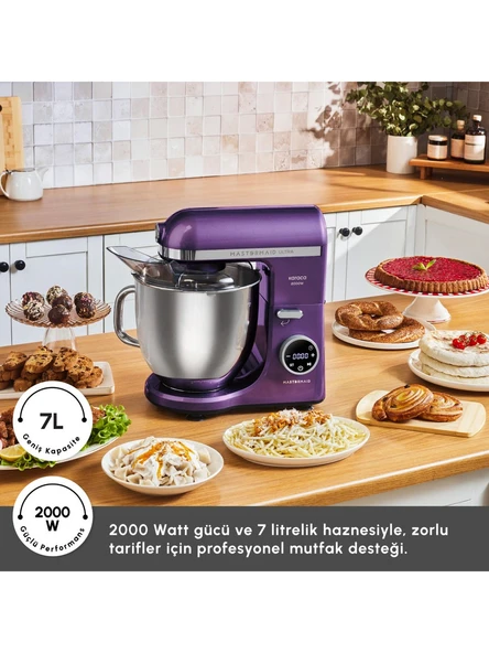 Karaca Mastermaid Chef Ultra D2000W Dijital Ekranlı Hamur Yoğurma Makinesi Grape Purple 7L ürün görseli 1