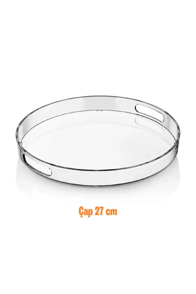 Yuvarlak Dekoratif Sunumluk Pleksi Tepsi, Şeffaf Ikramlık, Servis Düzenleyici Organizer Tepsi, 2 Adet, Çap 27 cm ürün görseli 1