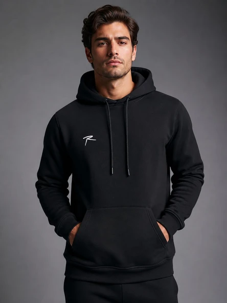 RARU Siyah Erkek Spor Sweatshirt Hoodie - Lepidus ürün görseli 1