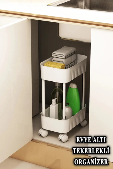 Çok Amaçlı 2 Katlı Banyo Organizer Düzenleyici Dolap Içi Tezgah Altı Tekerlekli Organizer ürün görseli 1