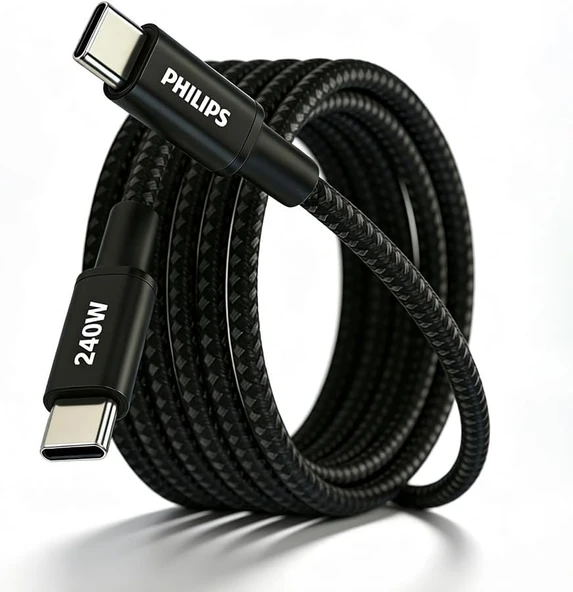 Philips DLC7060C 240W Type-C to Type-C Örgü Şarj Kablosu 2m ürün görseli 1