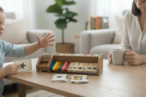 Ahşap Renk ve Şekil Eşleştirme Oyunu  Montessori Mantık Sıralama Seti ürün görseli 1