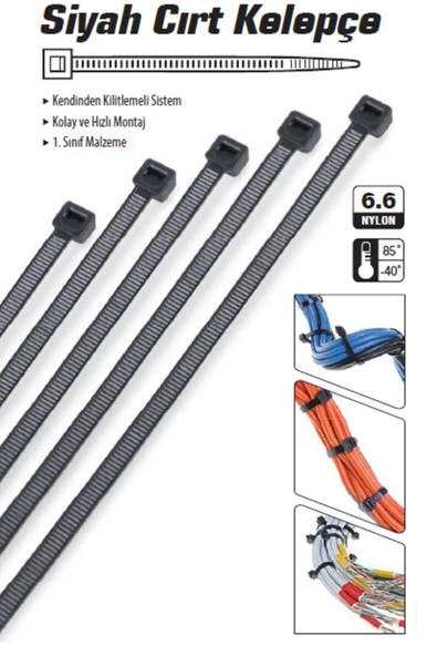 KABLO BAĞI, SİYAH KLİPS 8,0x650 mm 100 Adet CIRT KELEPÇE ürün görseli 1
