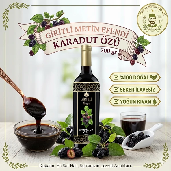Giritli Metin Efendi %100 Karadut Özü 700 gr Mevsiminde Toplanmış Taze Karadut ürün görseli 1