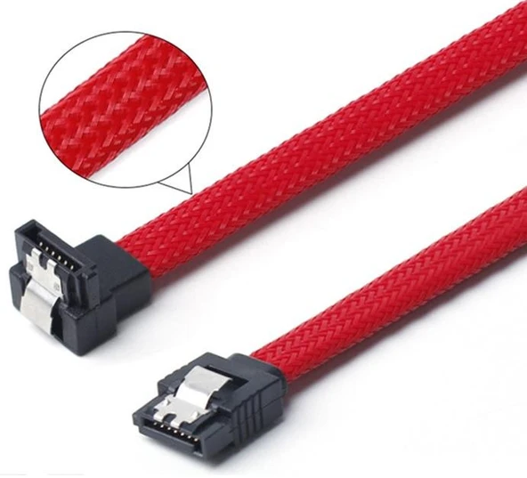 Naylon Örgü Hasır L 90 Dirsek Köşeli Sata3 7 Pin 6Gbs Ssd Hdd Data Veri Kablosu 50cm ürün görseli 1