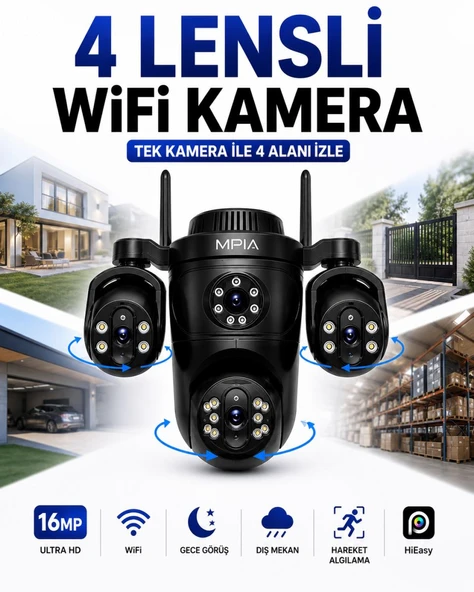 MPIA SHIRO 16MP 4 Lensli Akıllı Güvenlik Kamerası Hieasy Wifi Gece Görüş Sesli Kişi Takibi ürün görseli 1