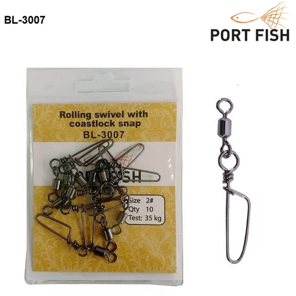Portfish Bl3007 Rolling Swivel With Coastlock Snap Klips  4 Numara ürün görseli 1