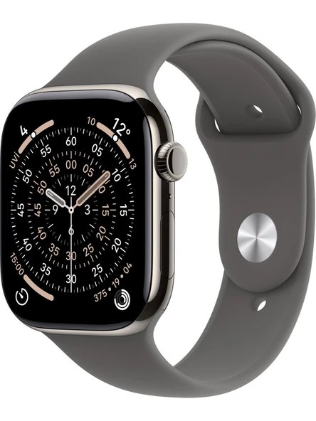 Apple Watch Series 11 GPS + Cellular 46mm Natürel Titanyum Kasa ve Taş Grisi Spor Kordon (MFCW4TU/A) ürün görseli 1