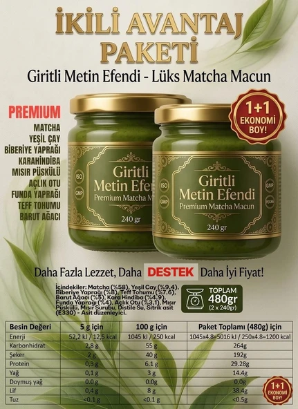 Matcha Premium Bitkisel Destek Macun 2x240 gr ürün görseli 1