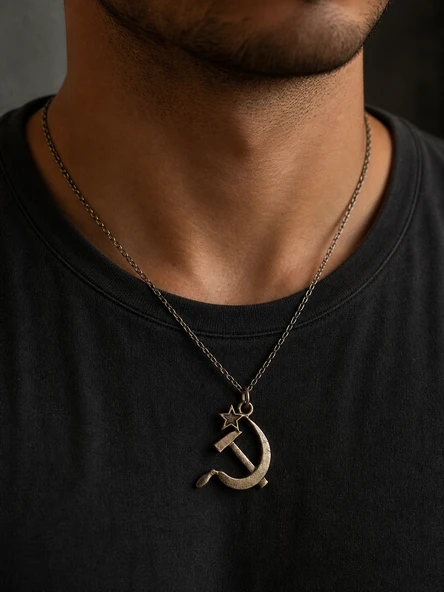 Çekiç Orak Yıldız Figürlü Metal Kolye Hediye Unisex ürün görseli 1