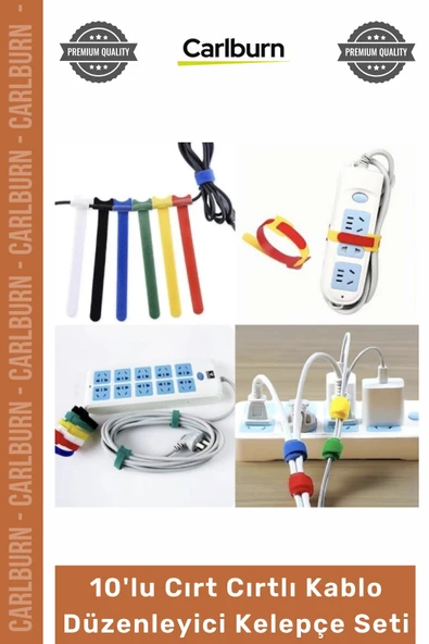 #Organizer Naylon Siyah Çok Amaçlı Organizer Şık 10'lu Cırt Cırtlı Kablo Düzenleyici Kelepçe Seti - 15cm ürün görseli 1