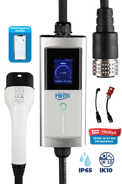 Hims HCTK-22-G 22kW Tip 2 Quick Soketli Akıllı Taşınabilir Araç Şarj İstasyonu ürün görseli 1