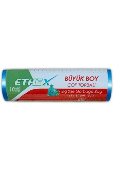 Ethex Büyük Boy Mavi Renk Çöp Torbası 65 x 80 Cm (50 Lt) 10'lu Rulo ürün görseli 1