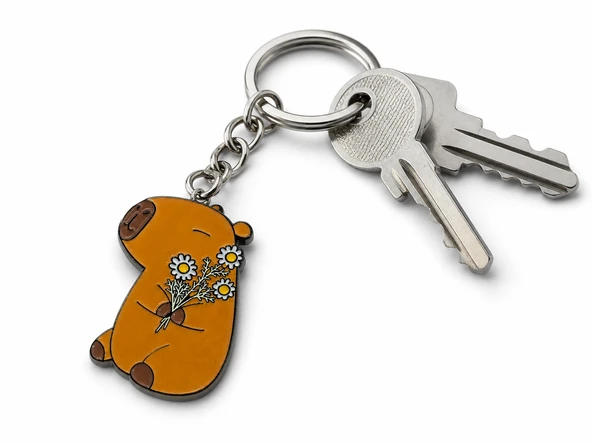 Sevimli Capybara Figürlü Turuncu Anahtarlık Çiçek Detaylı Hediye ürün görseli 1