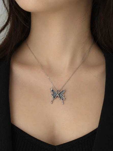 Butterfly Figürlü Kadın Kolye Parlak Metal Tasarım Şık Hediye Kolyesi ürün görseli 1