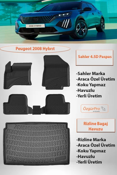 Sahler Peugeot 2008 HYBRID 2025 ve Sonrası 4.5D Paspas Rizline 3D Bagaj Havuzu ALT KADEME ürün görseli 1
