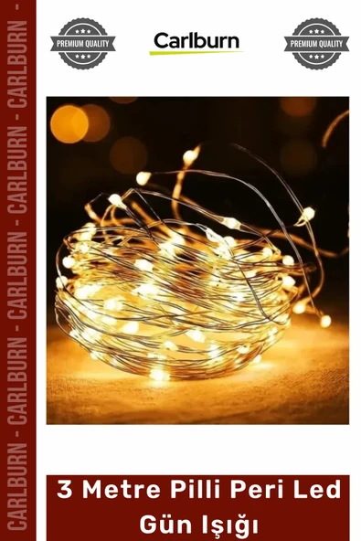 #PeriLed Dekoratif Esnek Bakır Tel Sarı Sıcak Beyaz Aydınlatma 3 Metre Pilli Peri Led Gün Işığı ürün görseli 1