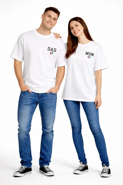 Anne Baba Kombini Mom Dad Baskılı Çift Tişört Oversize Unisex 2’li Set ürün görseli 1
