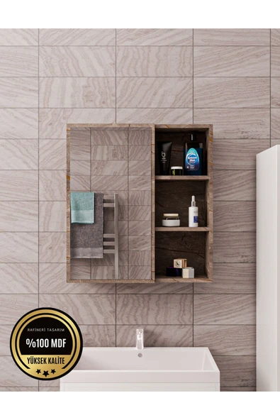 MDF Tek Kapaklı Aynalı Banyo Dolabı Çok Amaçlı Banyo Dolabı ürün görseli 1