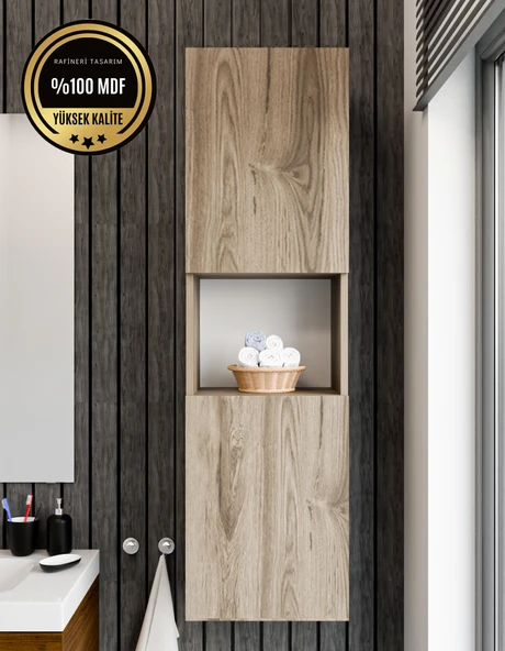Lisa MDF Bölmeli, Kapaklı ve Duvara Monteli Banyo Dolabı Çok Amaçlı Dolap ürün görseli 1
