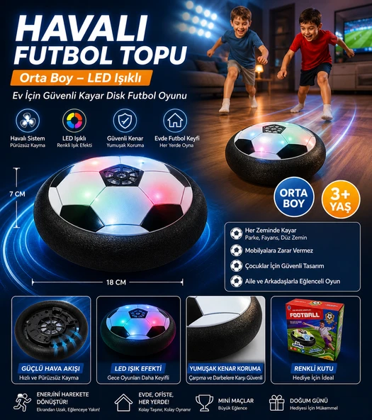 Havalı Futbol Topu Orta Boy LED Işıklı Ev İçin Güvenli Kayar Disk Futbol Oyunu ürün görseli 1