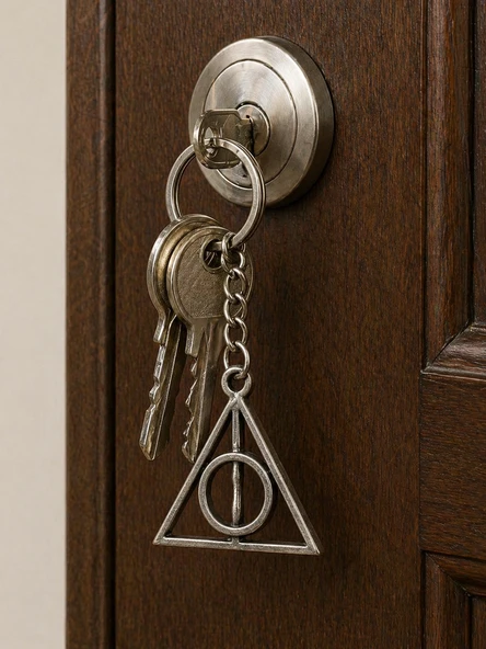Harry Potter Ölüm Yadigarı Sembollü Antik Görünümlü Üçgen Unisex Anahtarlık ürün görseli 1