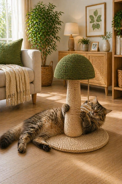 Pureza Yeşil Mantar Tasarımlı Kedi Tırmalama ve Oyuncak Standı Interaktif Kedi Oyuncağı ürün görseli 1