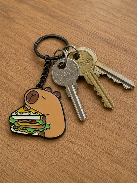 Capybara Burger Figürlü Anahtarlık Renkli Sevimli Metal Aksesuar ürün görseli 1