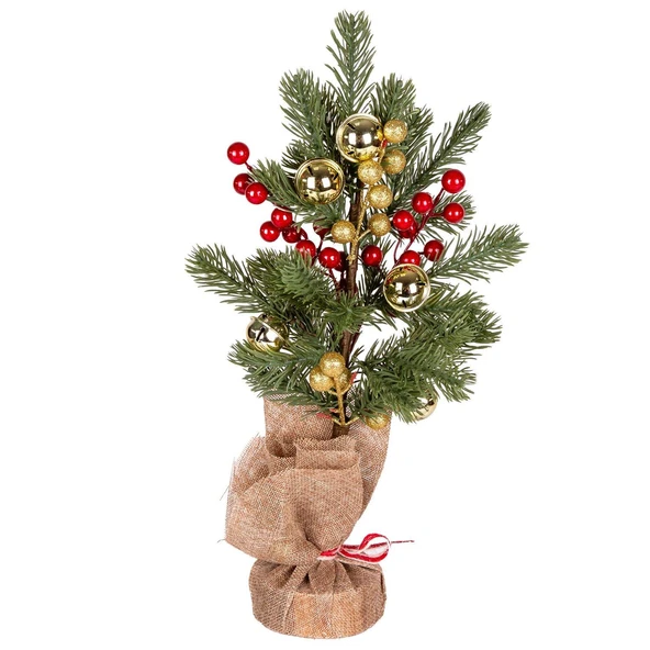Yılbaşı Süsü Masa Çamı Yılbaşı Çıngıraklı Gold Berryli Kırmızı Gold 14x38 Cm. ürün görseli 1