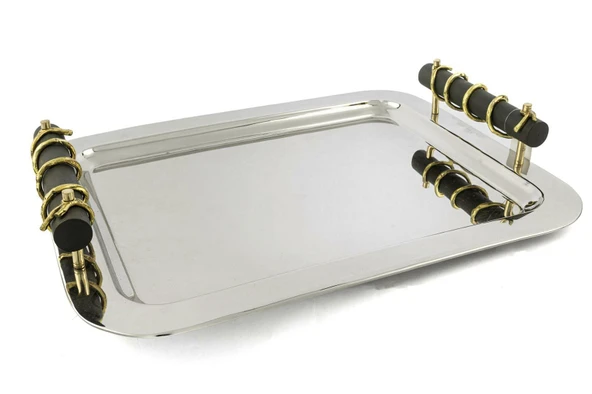 Mikasa Moor Branch Ahşap Kulplu Metal Tepsi 44x34x7cm ürün görseli 1
