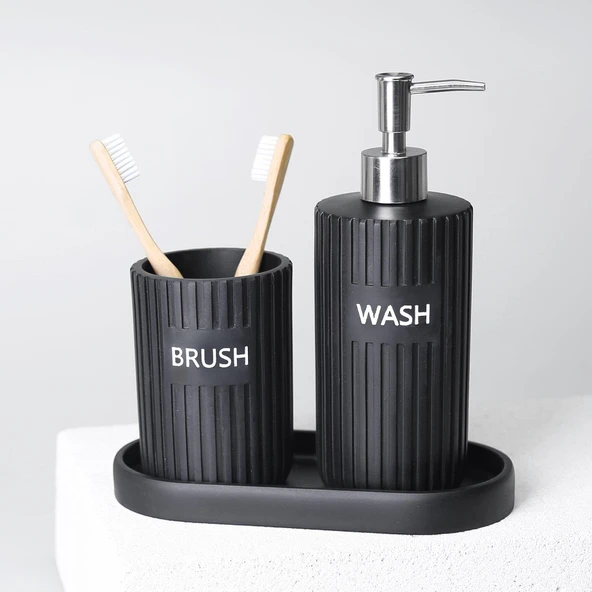 Selim Dekor Grooved Banyo Seti Siyah - Resim 8
