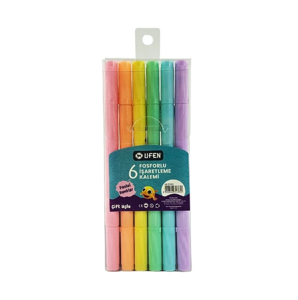 Çift Uçlu 6'lı Pastel Renkler Ufen Fosforlu - Keçeli Kalem ürün görseli 1