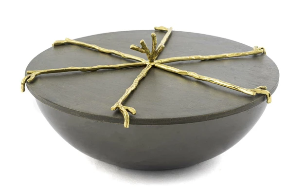 Mikasa Moor Branch Kapaklı Gold Gri Kase 27x12cm ürün görseli 1
