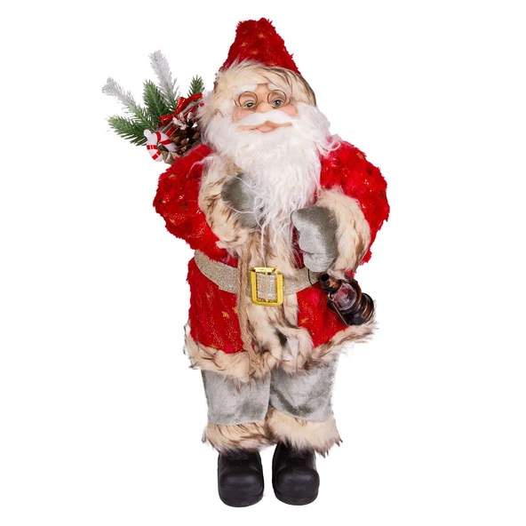 Yılbaşı Noel Baba Gold Hediye Çuvallı Yeşil Pantalonlu Fenerli Kırmızı Yeşil 45 Cm. ürün görseli 1