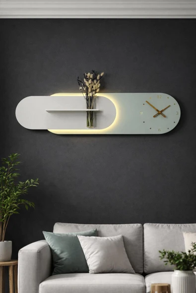 SERENGETI ART KARDELEN AHŞAP PİLLİ LEDLİ İSKANDİNAV TARZI SALON DUVAR RAFI MODERN ÇİÇEKLİK 112 X 28 CM ürün görseli 1