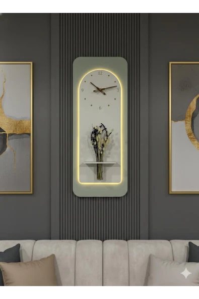SERENGETI ART AÇELYA AHŞAP PİLLİ LEDLİ İSKANDİNAV TARZI SALON DUVAR RAFI MODERN ÇİÇEKLİK 40X100 CM ürün görseli 1