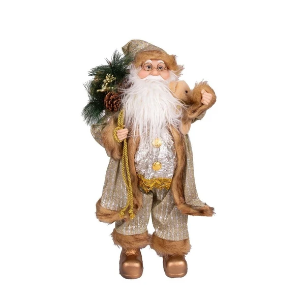 Yılbaşı Noel Baba Hediye Çuvallı Pelüş Ayı Dekorlu Gold 45 Cm. ürün görseli 1