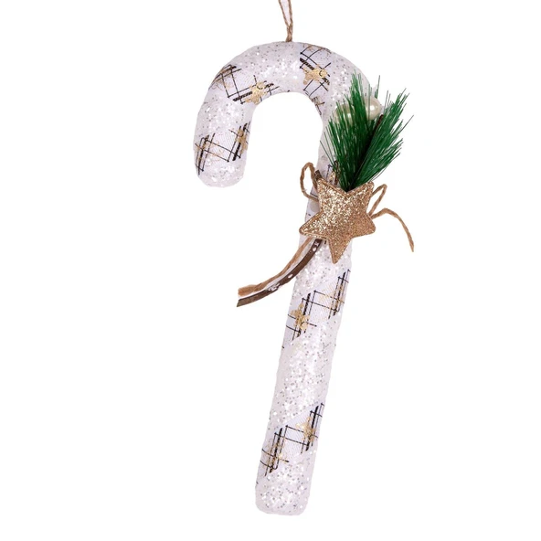 Yılbaşı Süsü Yılbaşı Dekorlu Baston Beyaz 9x21 Cm. ürün görseli 1