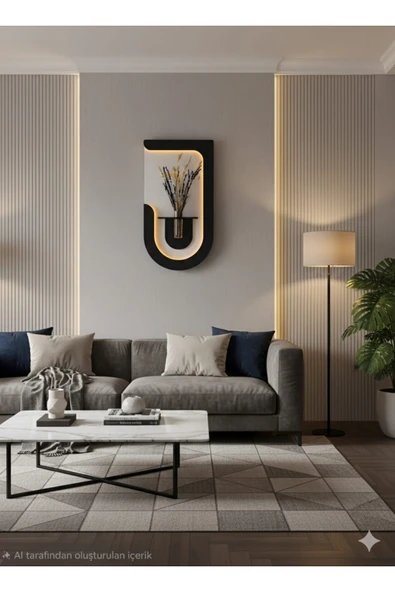 SERENGETI ART AKASYA AHŞAP PİLLİ LEDLİ İSKANDİNAV TARZI SALON DUVAR RAFI MODERN ÇİÇEKLİK 40 X 75 CM ürün görseli 1