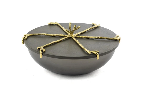 Mikasa Moor Branch Kapaklı Gold Gri Kase 22x10cm ürün görseli 1
