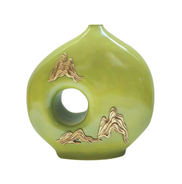 Lucky Art Gold Dalgalı Yeşil Vazo 27x11x28 cm ürün görseli 1
