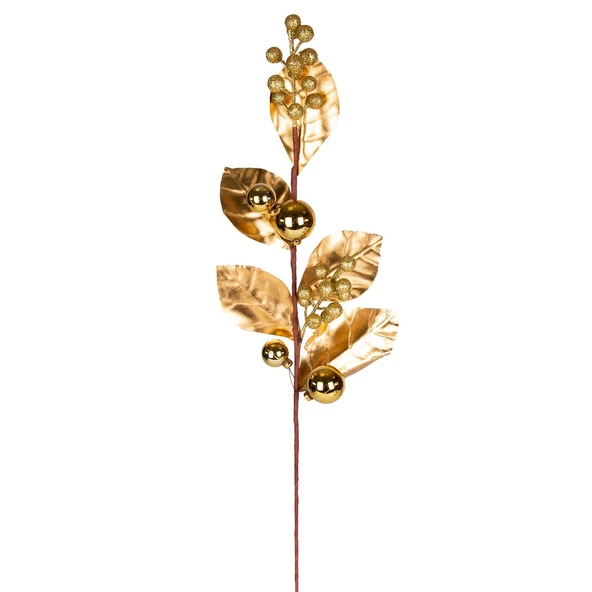 Yılbaşı Çiçeği Pike Berry Gold Simli Gold Yapraklı Yılbaşı Toplu Gold 70 Cm. ürün görseli 1